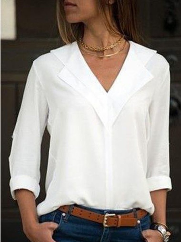 Women V-Neck Solid Color Long SKU175824571929647415