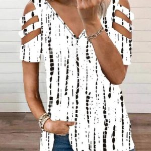 Tribal Geometric Striped Casual Hollow Out V Neck SKU175824571982614351