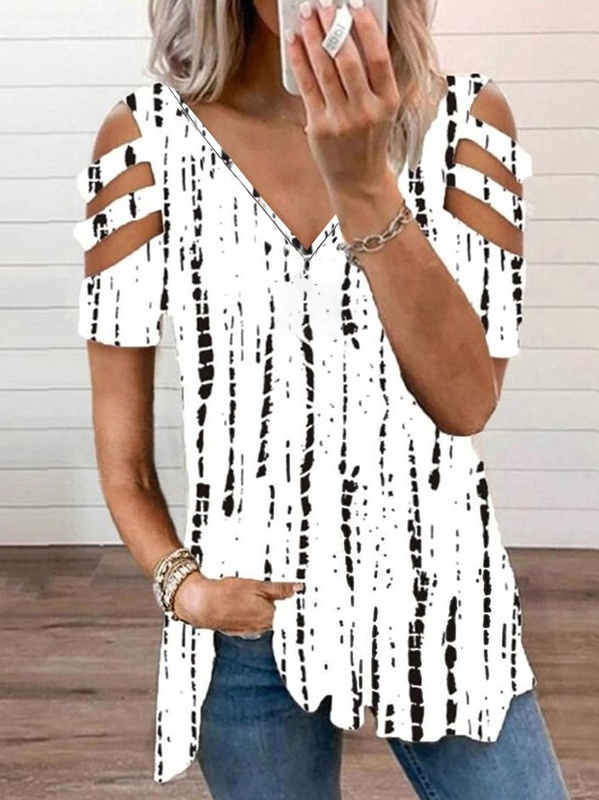 Tribal Geometric Striped Casual Hollow Out V Neck SKU175824571982614351