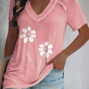 Floral Short Sleeve V Neck SKU175824571979170281
