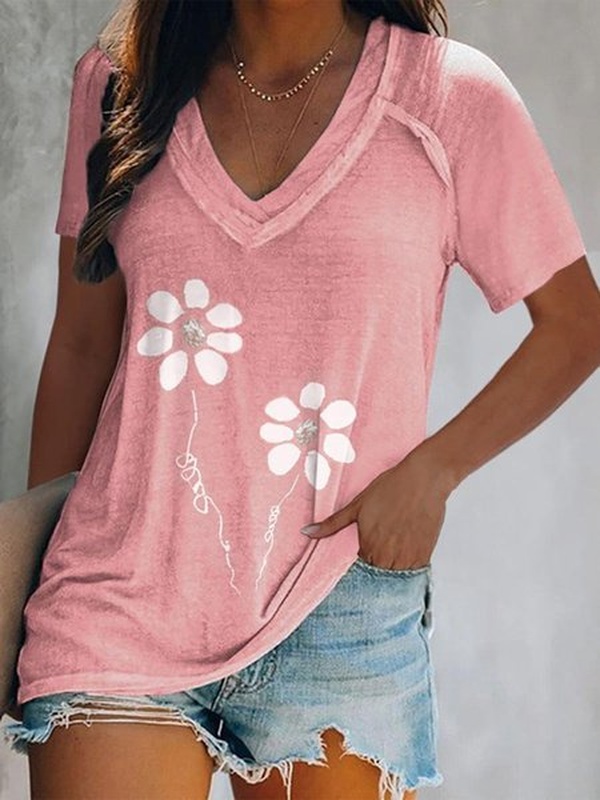 Floral Short Sleeve V Neck SKU175824571979170281
