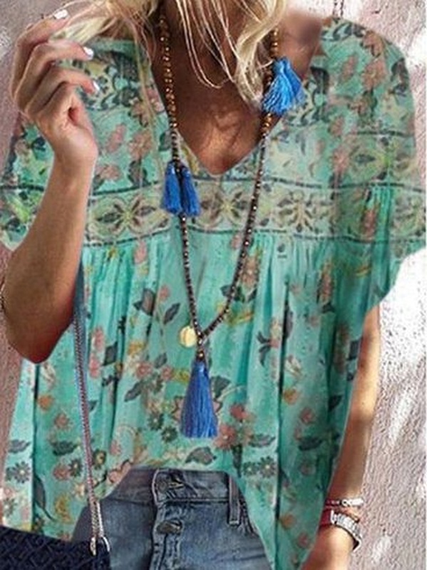 V Neck Tribal Cotton Short SKU175824571927250922
