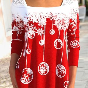 Patchwork Lace Square Neck Christmas Printed SKU175824571944498580