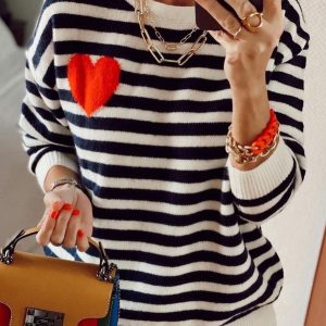 Valentine's Day Striped Love Long Sleeves Crew Neck SKU175824571966427126