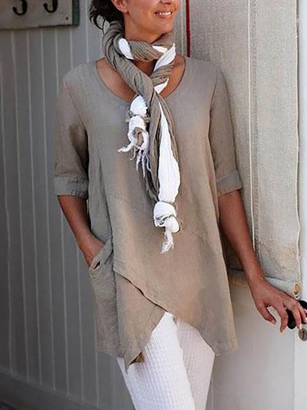 Women Half Sleeve Asymmetrical Vintage SKU175824571981969395
