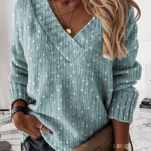 Polka Dots V neck Casual Tunic SKU175824571948960086