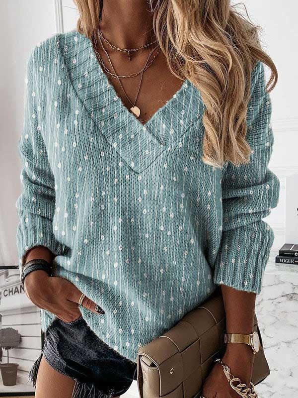 Polka Dots V neck Casual Tunic SKU175824571948960086